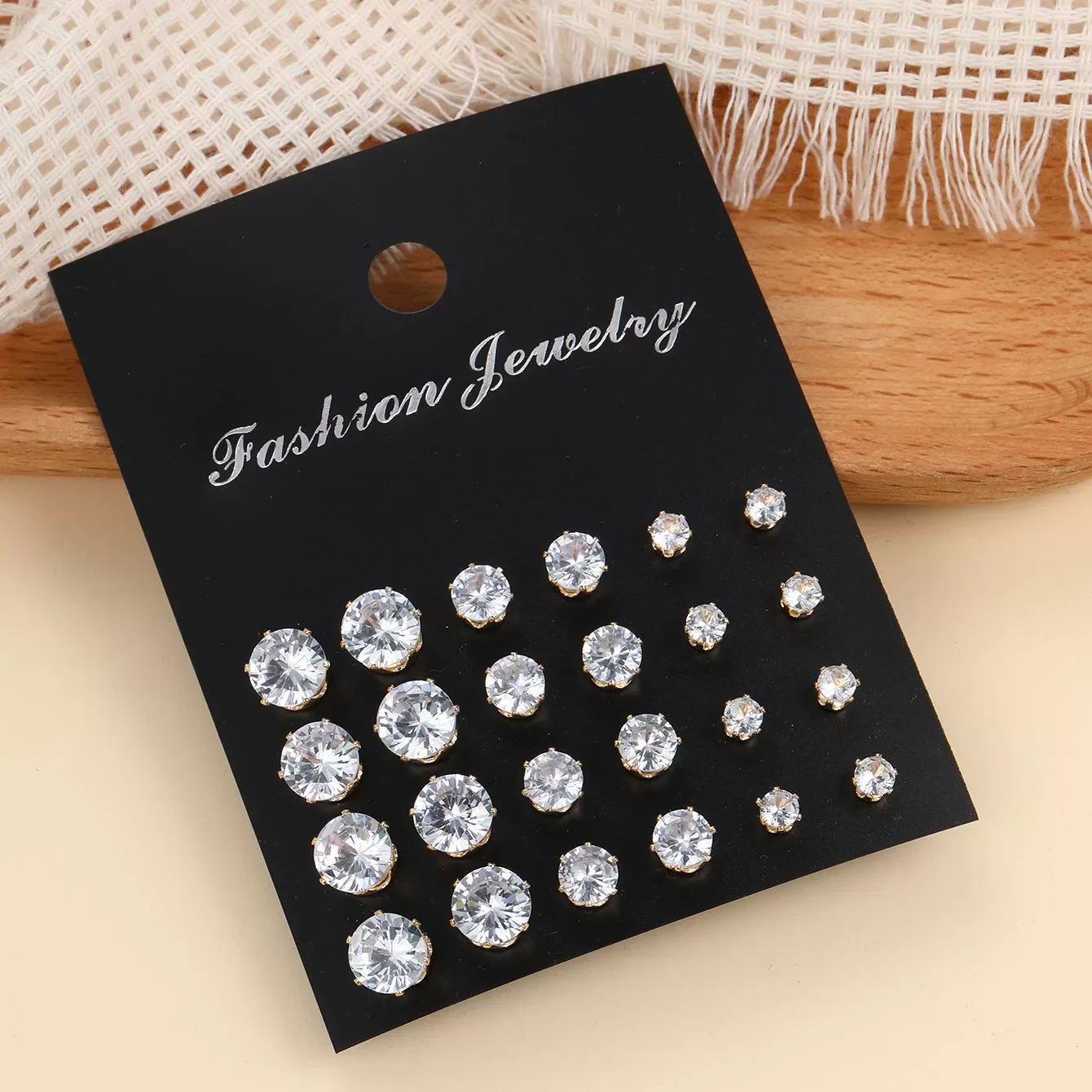 Wedding stud earrings set 12 pair pack for women men crystal rhinestone party jewelry