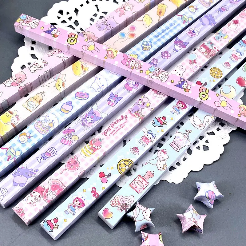 

Sanrio Kuromi Mymelody Hellokitty Cartoon Star Strip Origami Girl Cute Lucky Star Material Five-pointed Star Hand-painted Paper
