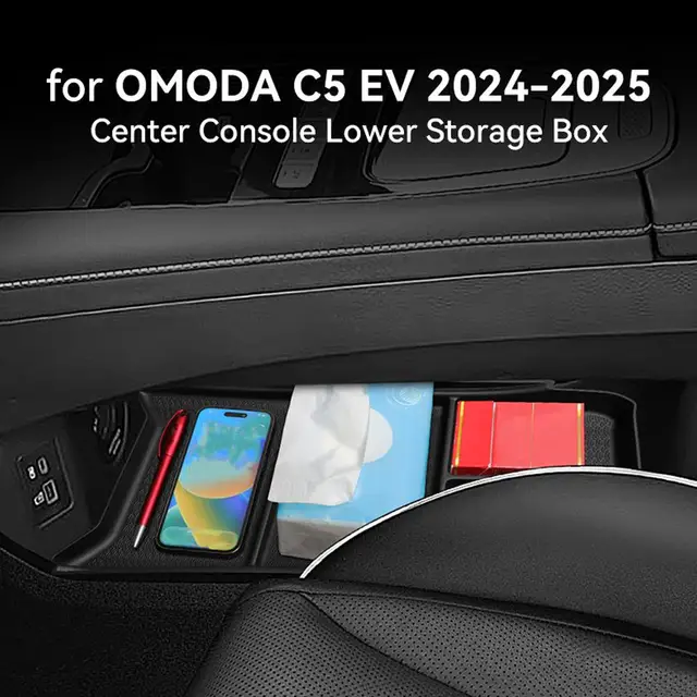 For Chery OMODA 5 C5 E5 EV Model 2024 2025 Center Console Lower Storage Box Car Tray TPE Organizers Accessories Tidying Black 3