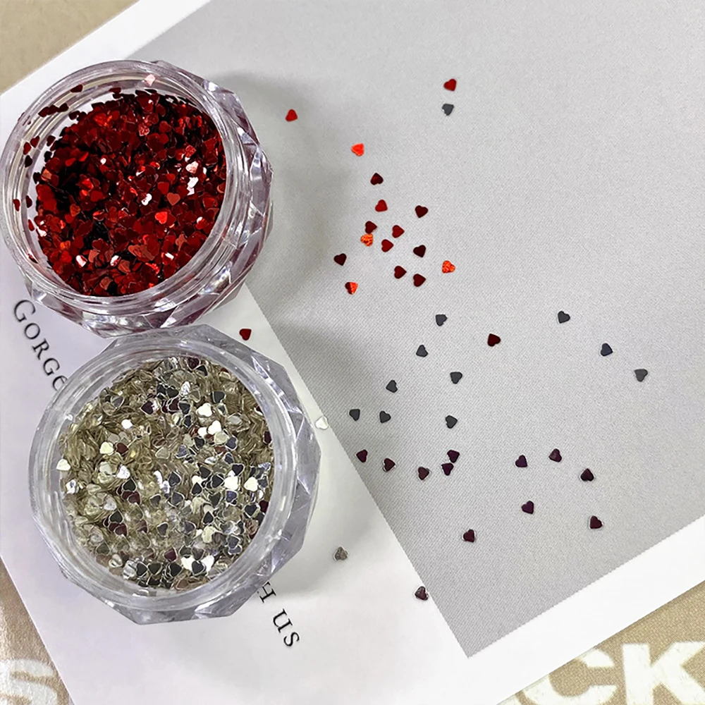 1Mm Mini Loving Heart Shape Glitter Powder Nail Charm Gold and Silver Sequins Chrome Powder Winter Nail Accessories Decoration 5