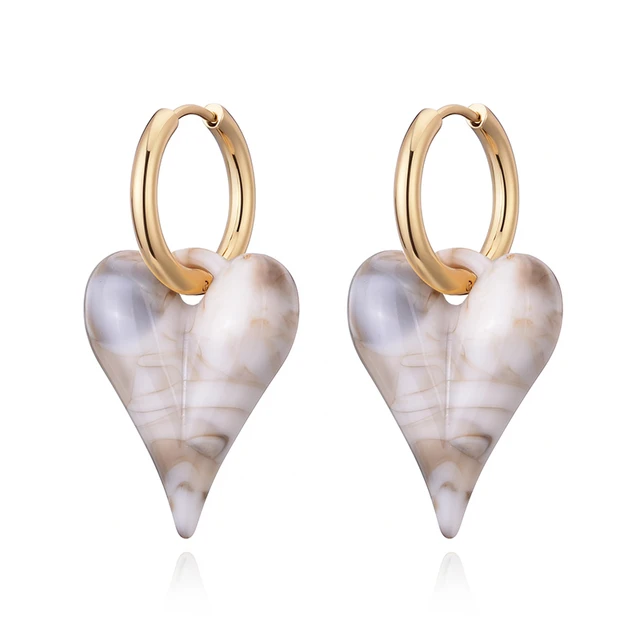 Boucles d'oreilles créoles tendance avec pendentif cœur bonbon, en acrylique doré et acier inoxydable, bijoux féminins