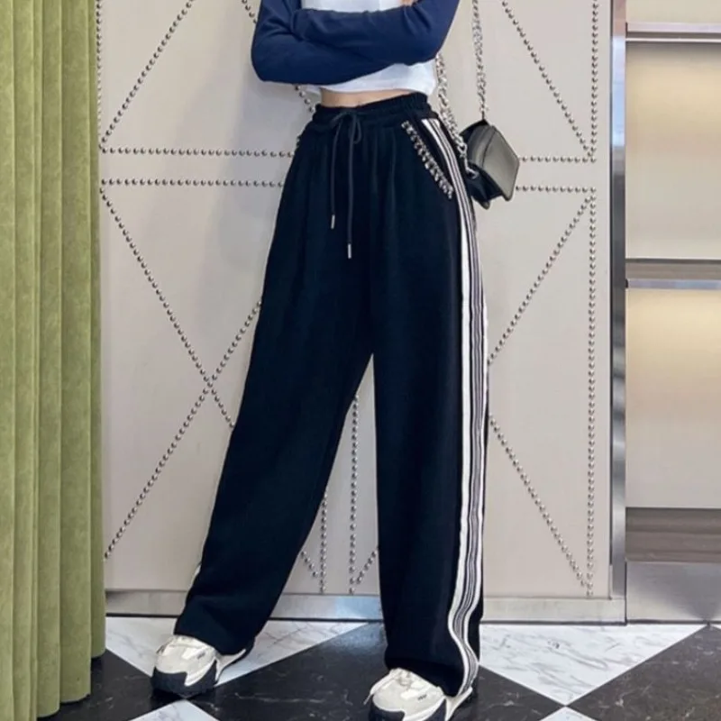 女性用ハイウエストストレートパンツ,カジュアルスウェット