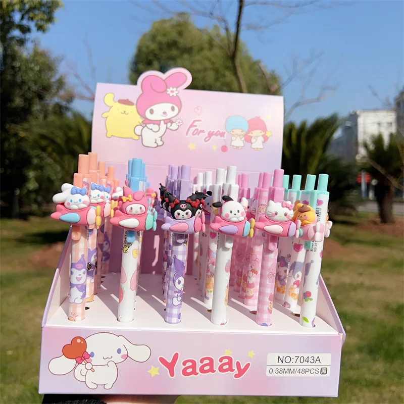

48pcs Sanrio Hello Kitty Kuromi Melody Neutral Black Pen 3D Stereoscopic Dolls Pens Kawaii Cinnamoroll Students Stationery Gifts