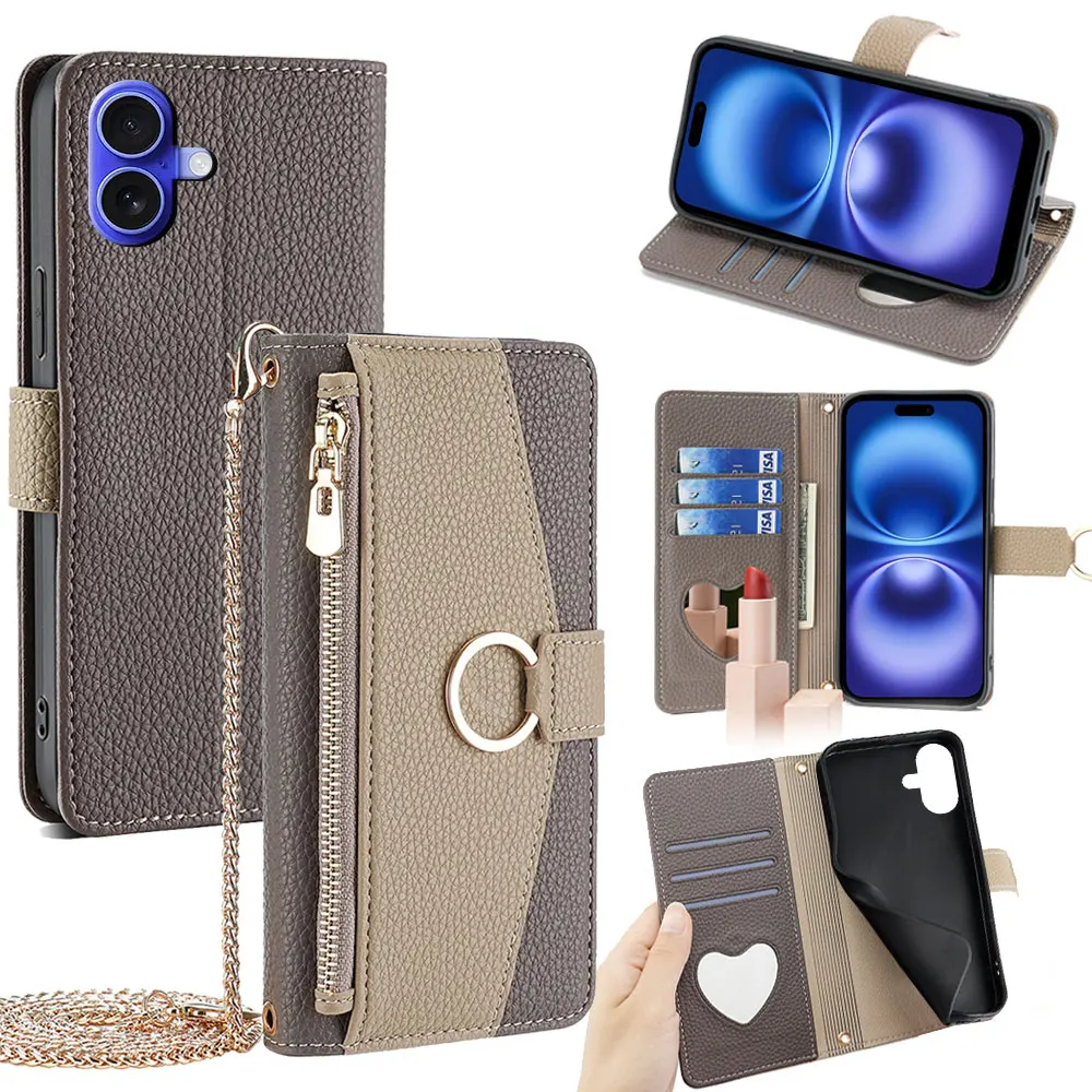 Premium Business Crossbody Phone Case with Zipper Wallet & Metal Chain Strap