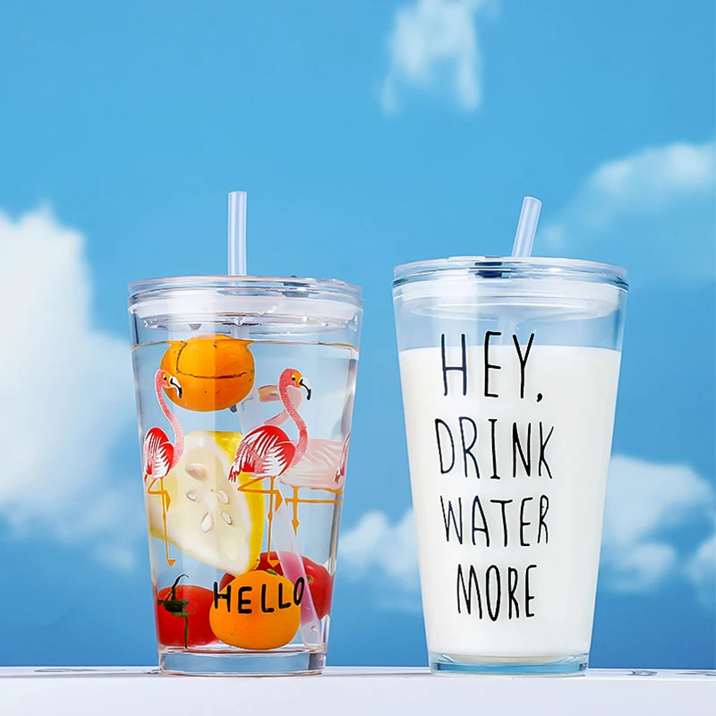 Graffiti Straw Glass Water Cup, Milk Tea Cup, Cute Cartoon, Cola Juice Popular Glass, High Temperature Resistance