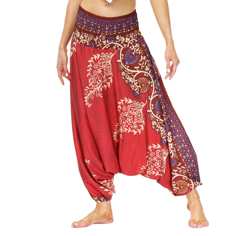 Women Causal Print Hippy Baggy Sari Wide Leg Pants Boho Beach