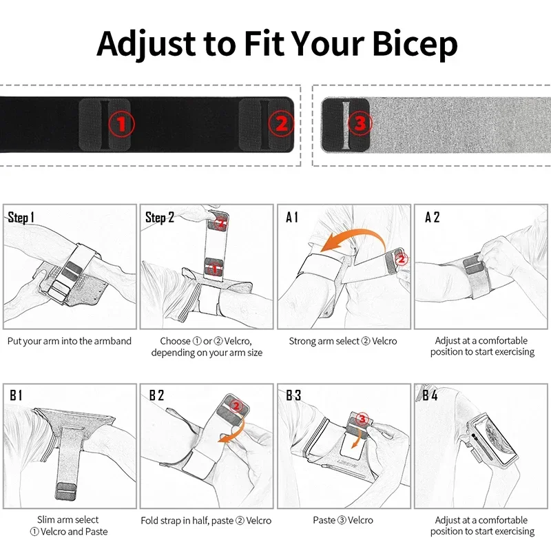 Ultra zipper arm bag detail showcasing secure phone fit up to 6.9 inches.