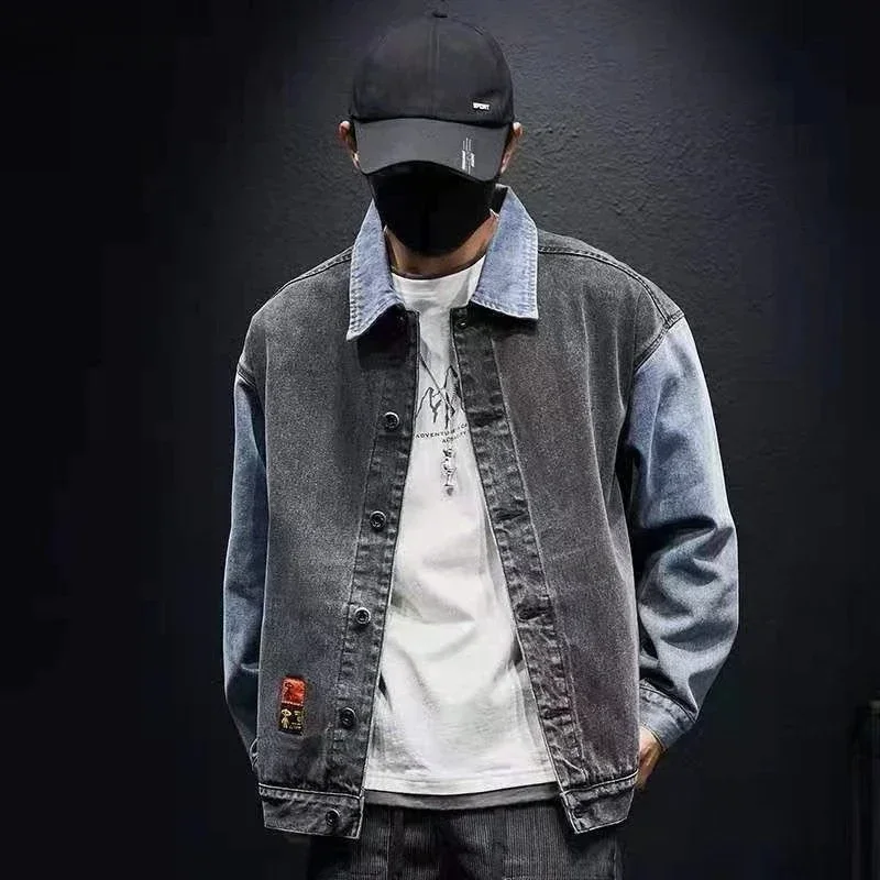 Chaqueta vaquera gris para hombre, con botones, azul, para otoño, precio económico, estética elegante, Joker, original, Corea, estilo rock bajo