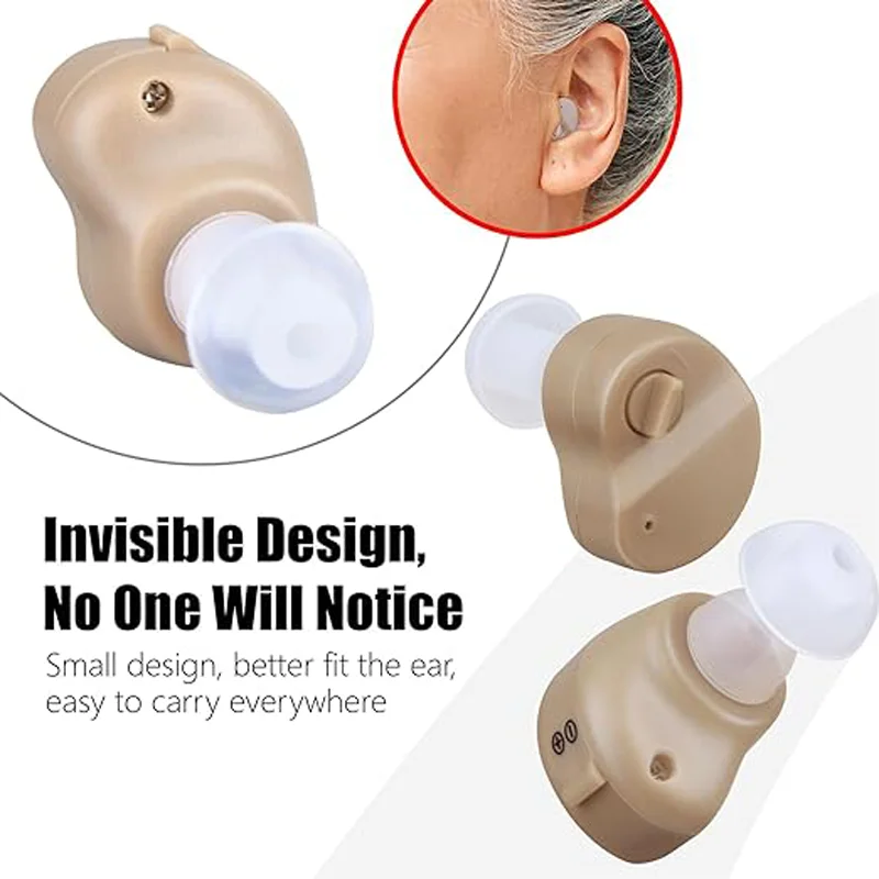 OTC Mini Invisible Hearing Aid Adjustable Volume Assist Carrying Case 3 Size Ear Plugs for Seniors