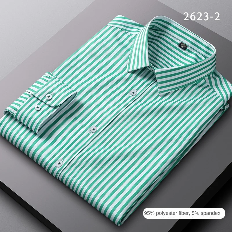 New elastic vertical stripes four seasons can be long-sleeved men's shirts  business slim non-ironing wrinkle-resistant shirts