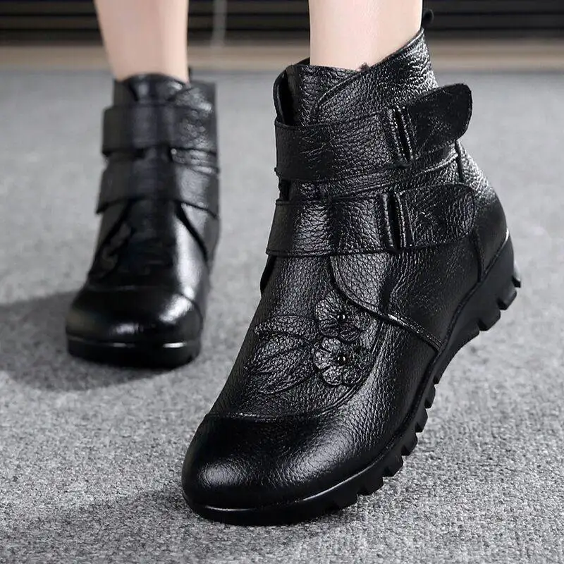 High Quality Winter Women's Boots Women Genuine Leather Non-slip Warm Fur Ankle Boots Female Flat Comfortable Snow Boots Shoes
