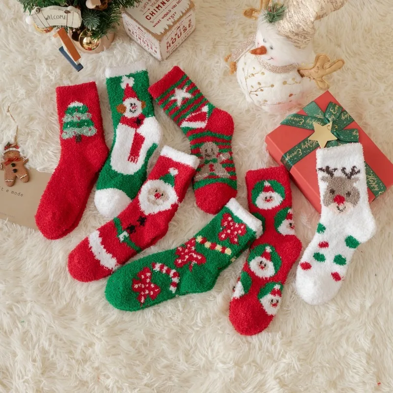 1 par de calcetines navideños de lana Coral, lindos calcetines de ...