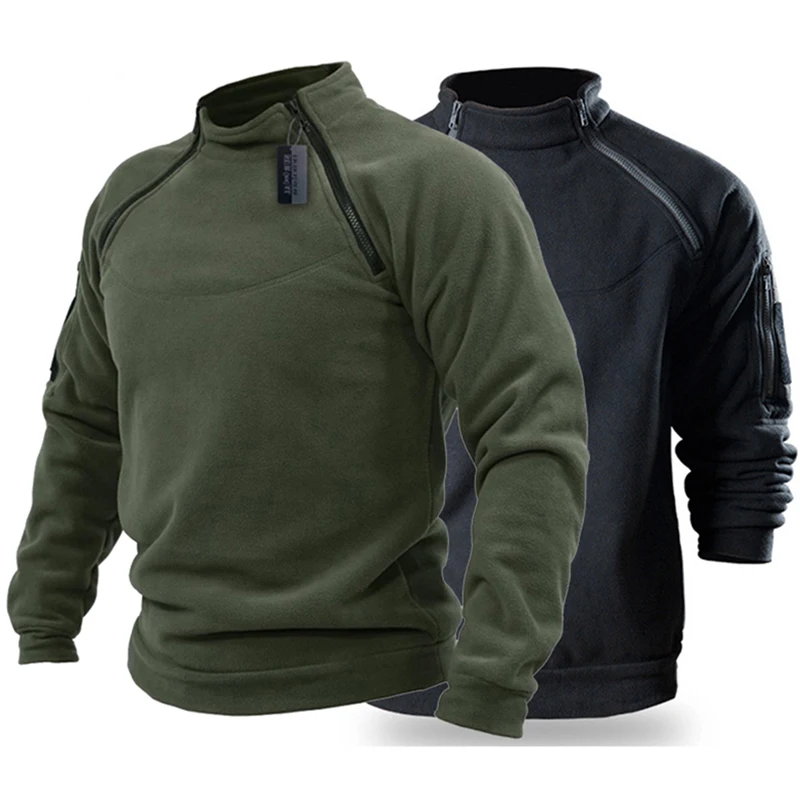 Mens Tactical Outdoor Stand Collar Solid Sweater Hunting Clothes Warm Zipper Pullover Man Autumn Winter Male Thermal Coat