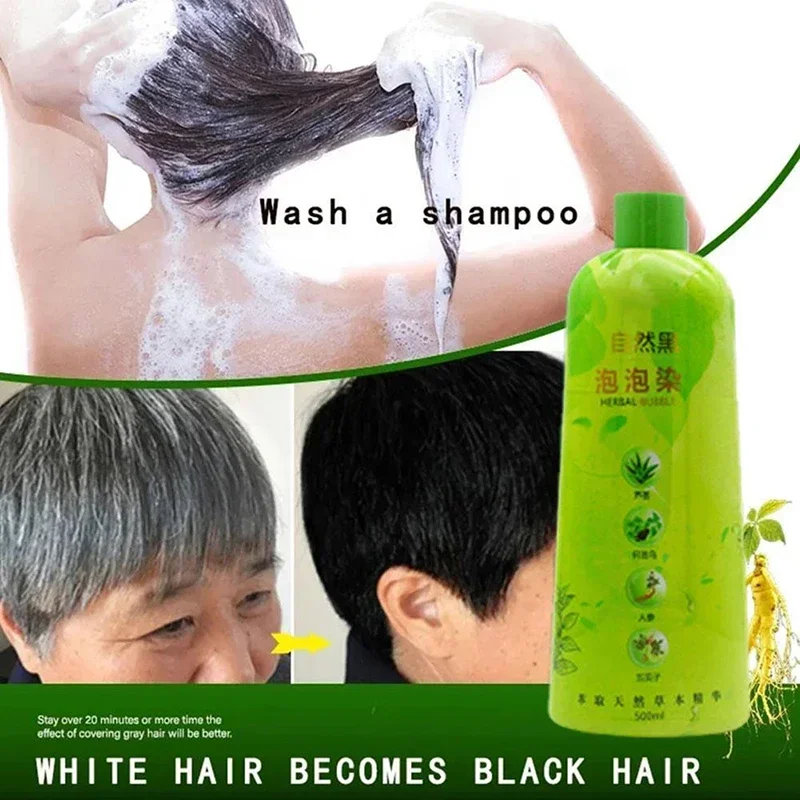 Shampoo senza tesa da 500 ml 3 in 1 Shampoo colorante per tinture per capelli neri Nutre a lunga durata per uomo Donna Shampoo per tinture per capelli grigio bolle - immagine 3