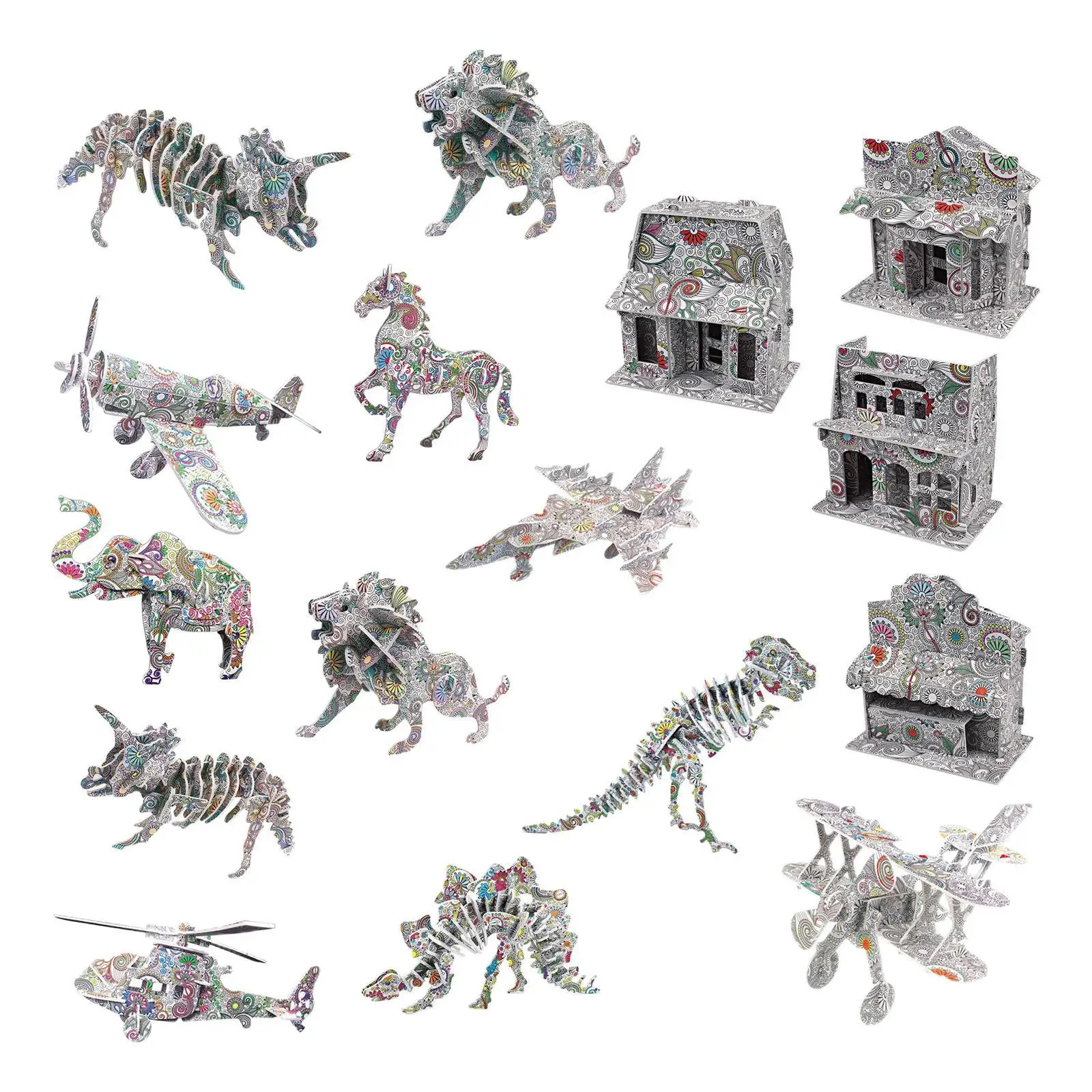  KAZOKU 3D Coloring Puzzle Set,4 Animals Puzzles with
