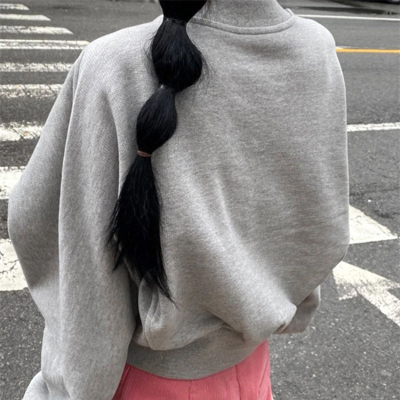 Fashion Waist Cinched Cropped Sweatshirts Women Autumn Harajuku Casual Oversized Pullover Lady Gray Long Sleeve Crewneck Hoodies