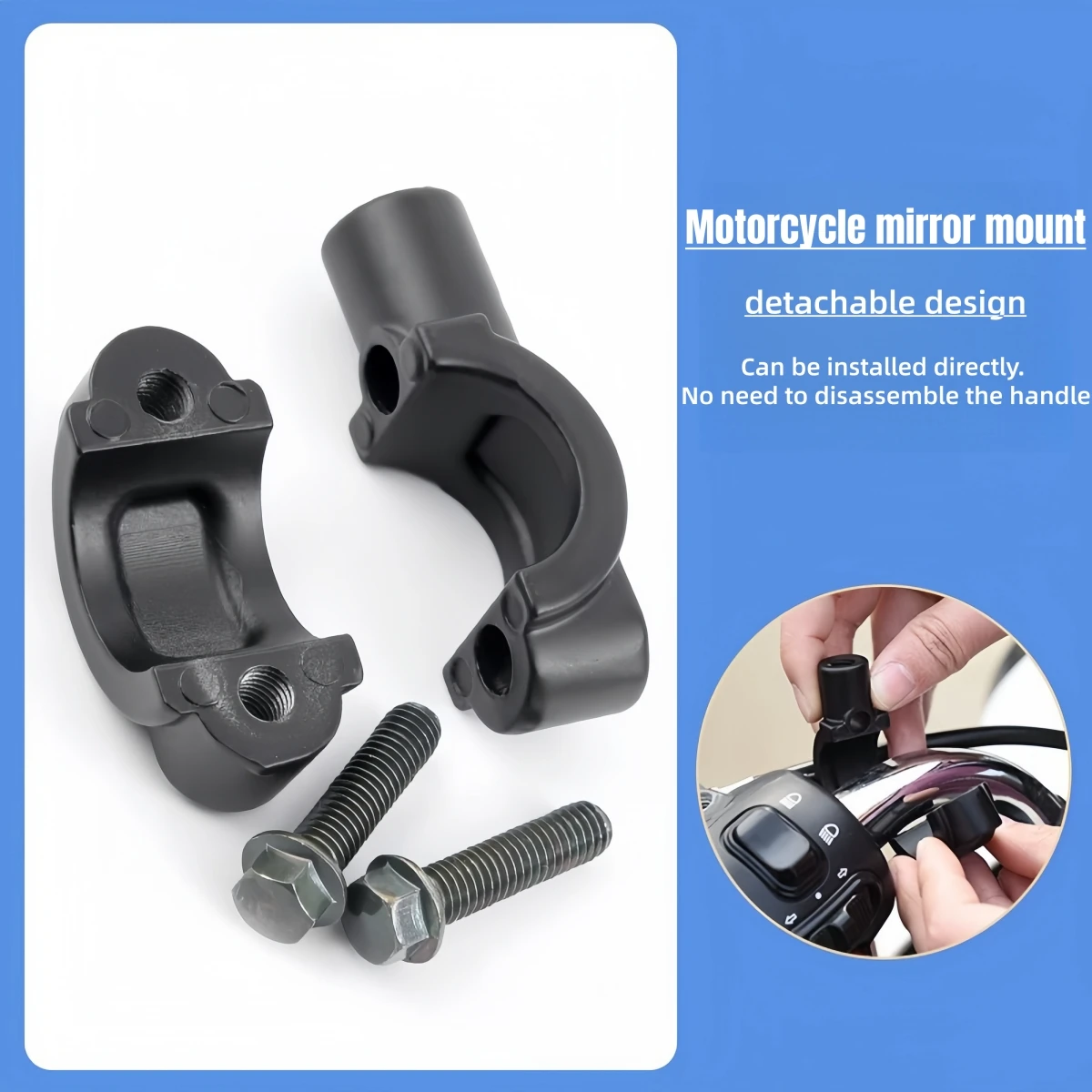 2Pcs 22mm Handlebar 10mm 8mm 6mm Thread Motorcycle Mirror Mount Clamp Rear View Mirror Holder Adapter Black