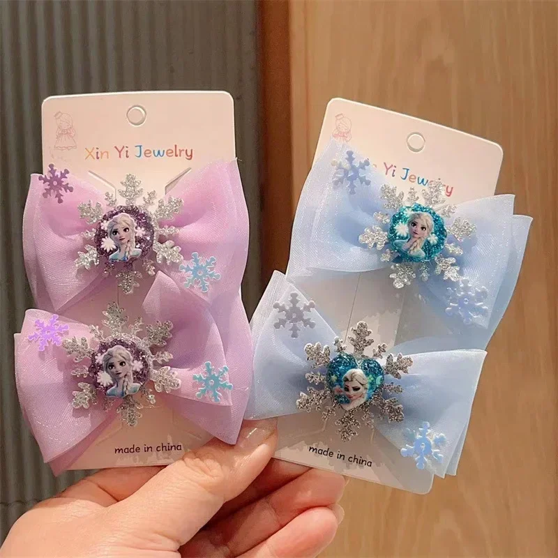 2Pcs/pack Girls Elsa Hairclip Princess Girl Bow Hair Clips Baby Girl Party Gift 2