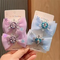 2Pcs/pack Girls Elsa Hairclip Princess Girl Bow Hair Clips Baby Girl Party Gift 2