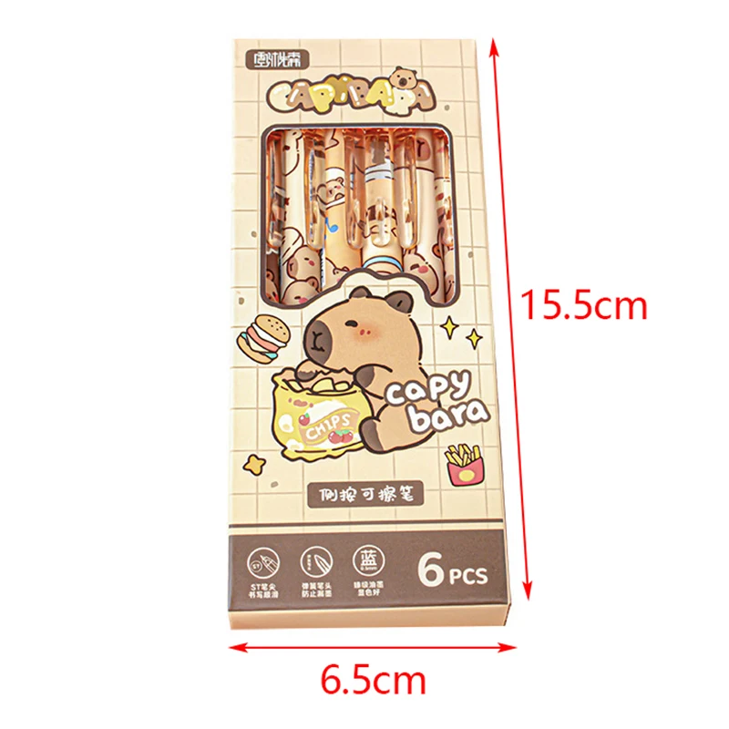 귀여운 카피바라 젤 펜 - 6Pcs Kawaii 펜 세트 빠른 건조 블루 지울 수있는 사무실 학교 Kawaii 미적 문구