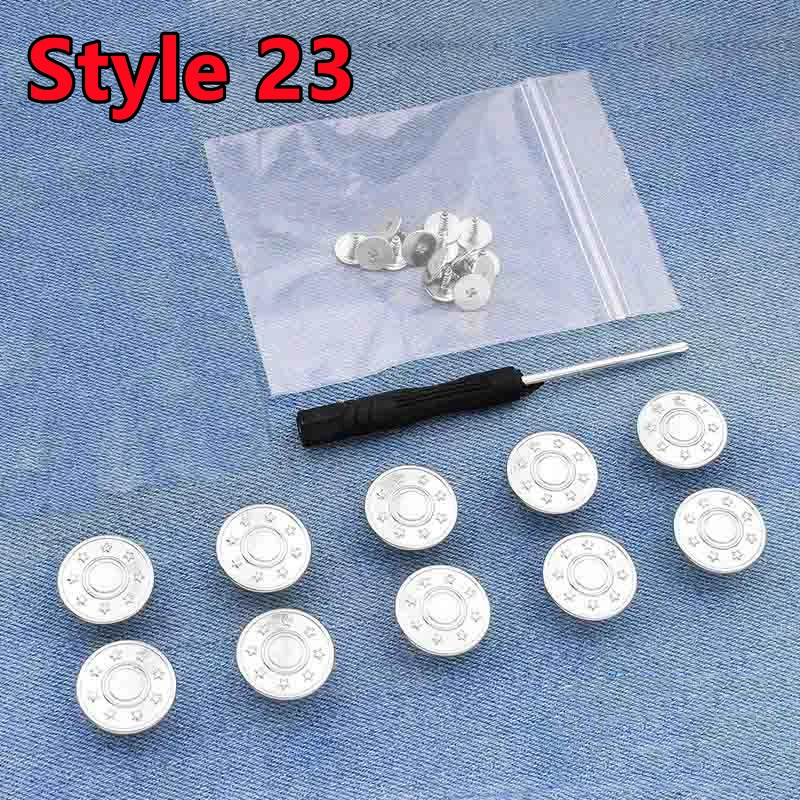 Jeans Button Replacement Kit - 10PCS No-Sew Metal Button Set with Easy Attach Pins
