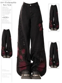 Jean Baggy papillon pour femmes, pantalon de Cowboy esthétique Vintage des années 90, pantalon en Denim surdimensionné Harajuku Y2k années 2000, vêtements gothiques noirs 1