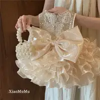 Robes de princesse pour filles, de haute qualité, avec perles, paillettes, ourlet floral, Costume de fête, vêtements de fête d'anniversaire pour enfants 1