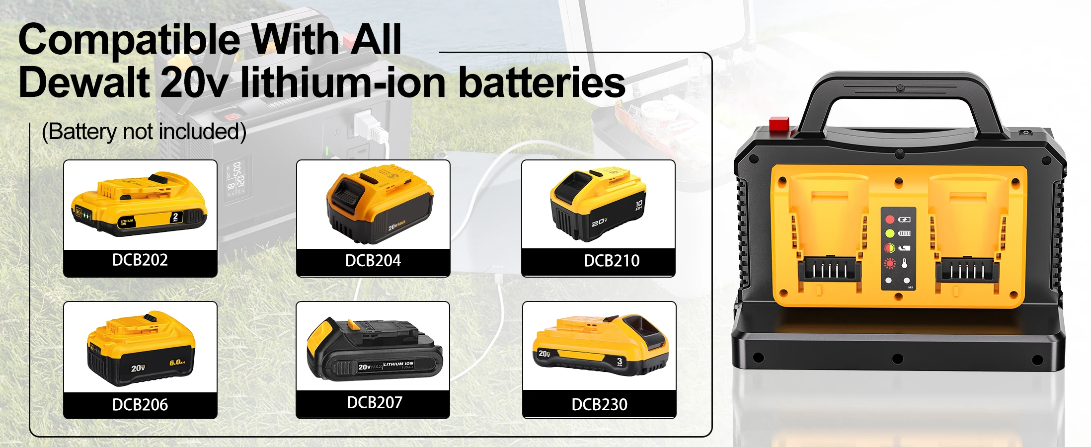 Portable Pure Sine Wave Power Inverter Battery Charger 2 in 1 for DeWalt 20V Bat