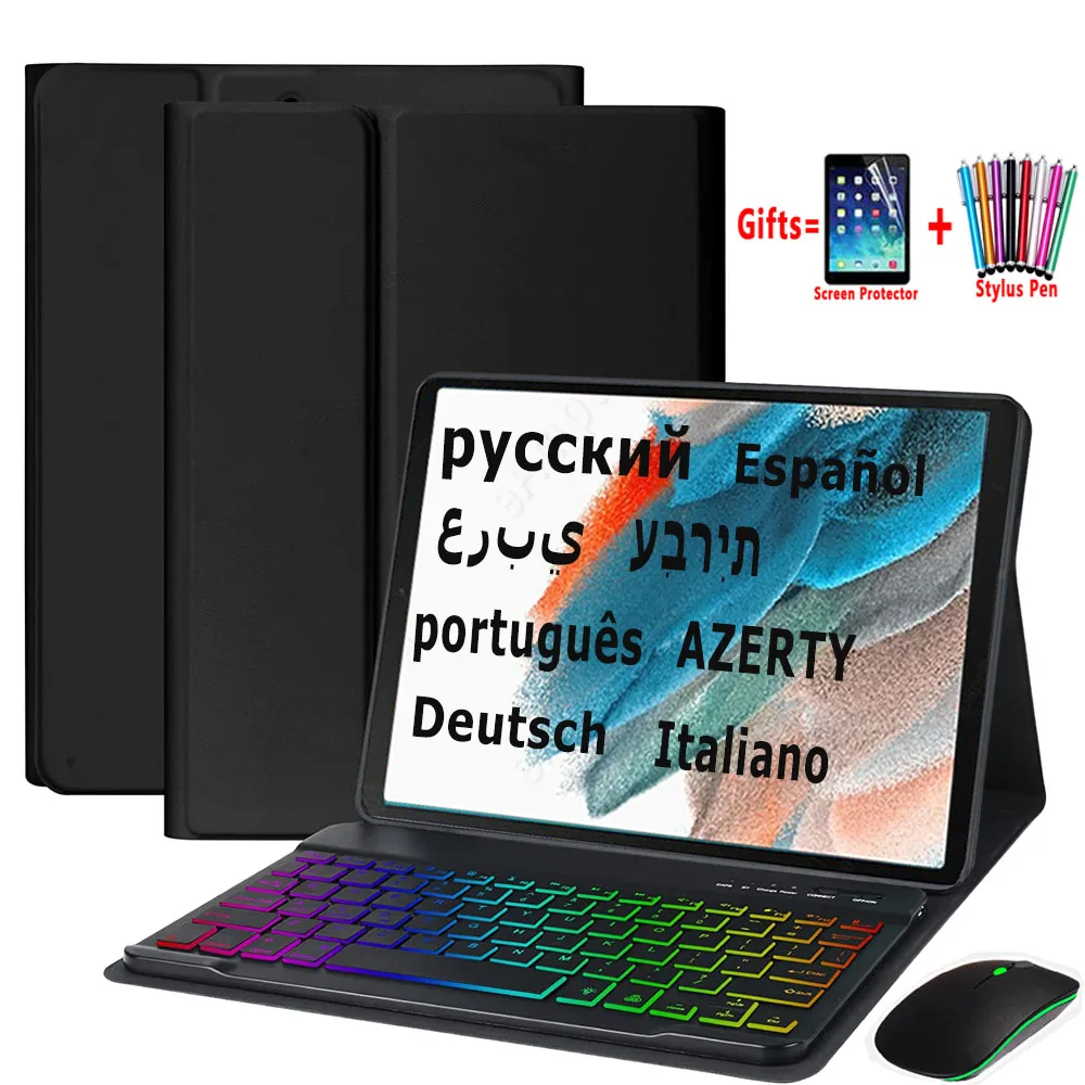 

Backlit Keyboard Case for Samsung Galaxy Tab A8 10.5 A7 10.4 A6 A 10.1 S7 S8 11 S6 Lite AZERTY Russian Spanish Hebrew Keyboard