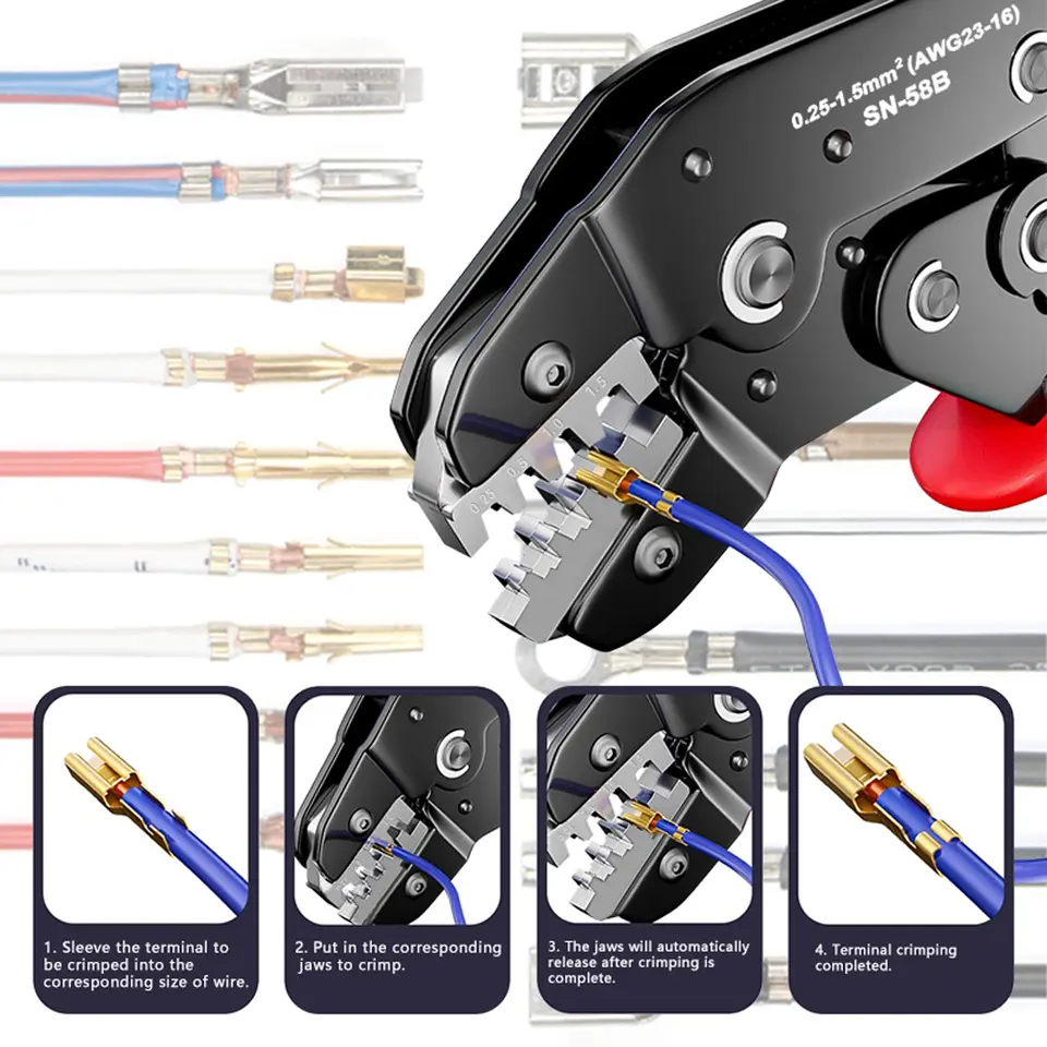 SN-58B 0.25-1.5MM², AWG24-16 Non-insulated Crimper for Dupont Jumper Wire EPS PCIE SATA PINS MOLEX JST Terminals Crimping Plier image 6