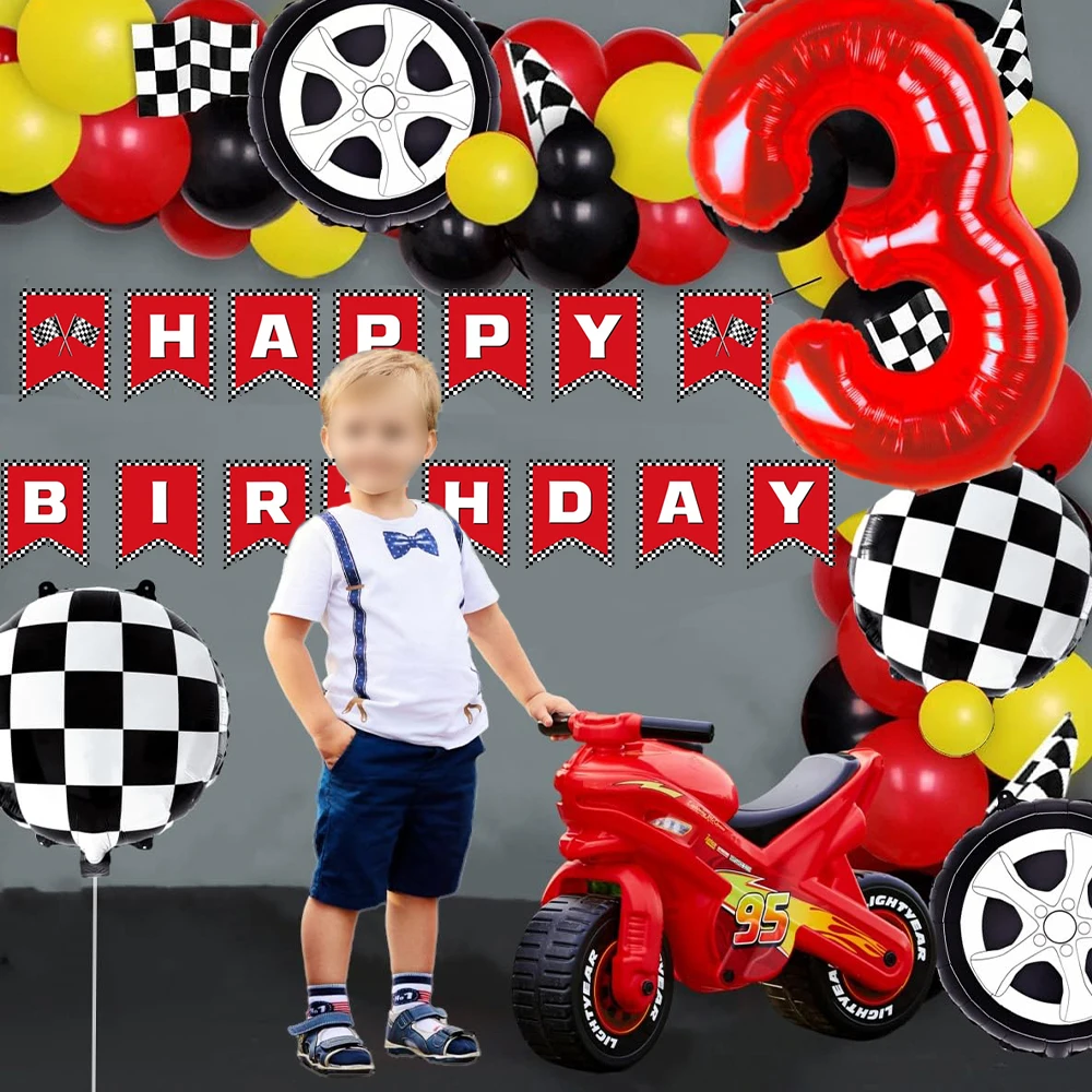 Rennwagen-Geburtstagsparty-Dekoration: Räder, Rennstrecken-Teller, Servietten, Banner für Kinder – Radsport- und Hot-Car-Rennparty-Dekoartikel – Detail 18