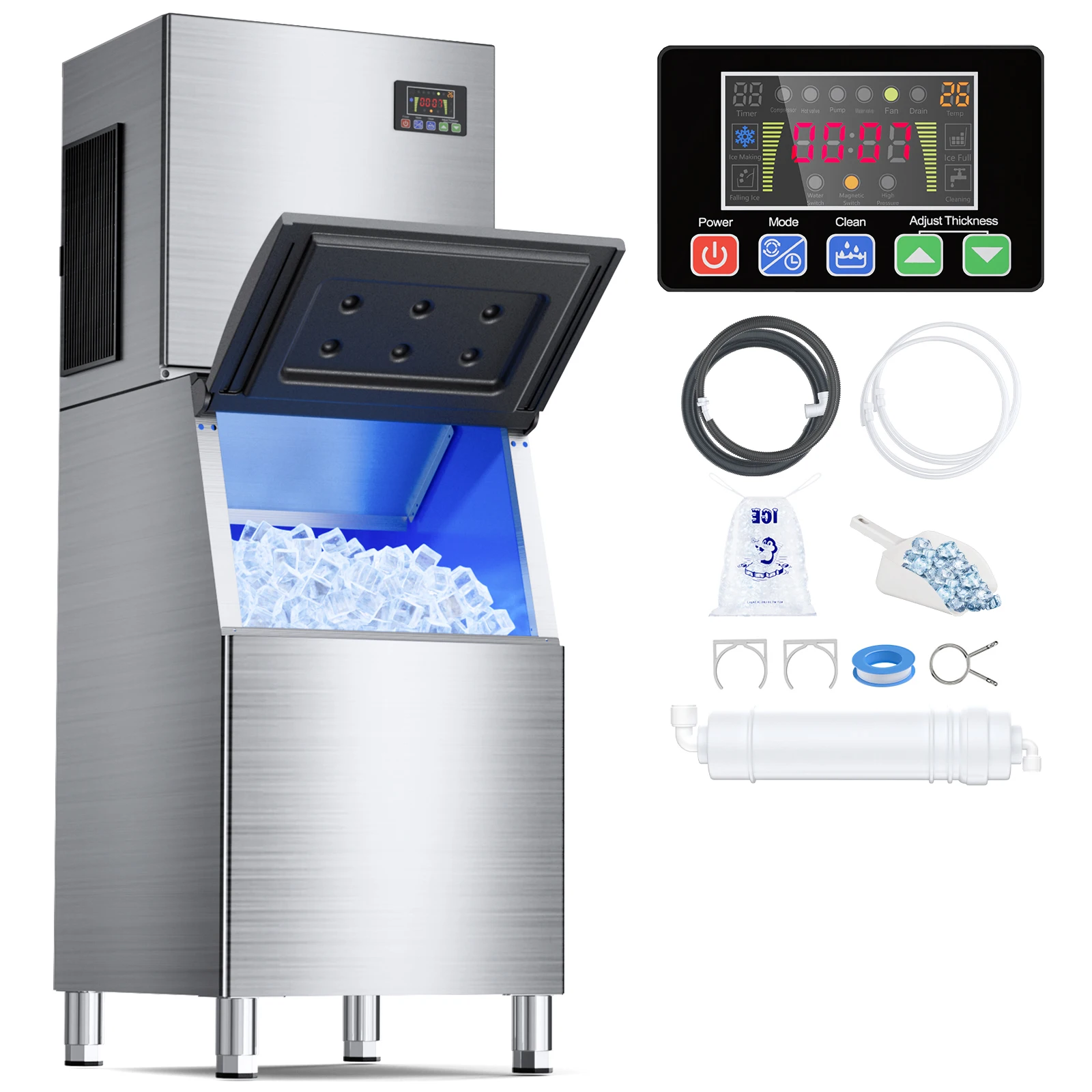 Commercial Ice Maker Machine with 360lbs Storage Bin
