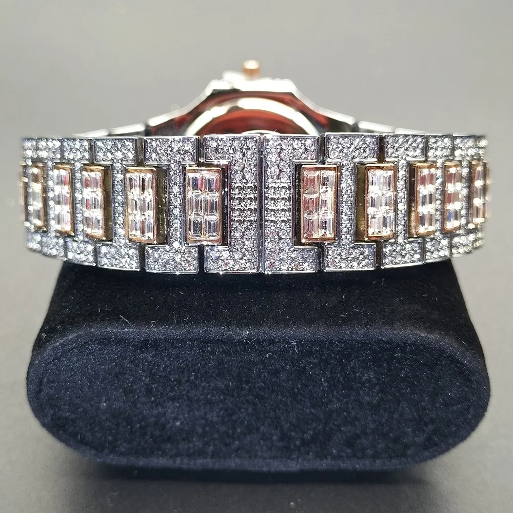 New Top Luxury Brand Watch for Men Big Diamond Crystal Rhinestone Analog Fashion Rose Gold Watches Japan Quartz Wristwatches2021