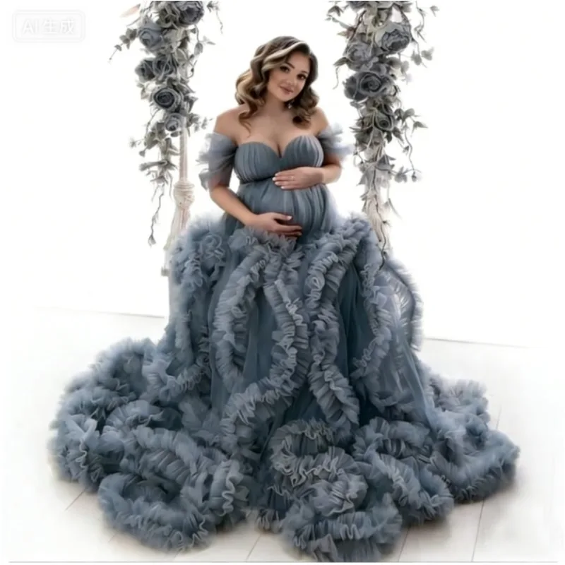 فستان تصوير للأمهات من التول المكشكش - فستان مثير...