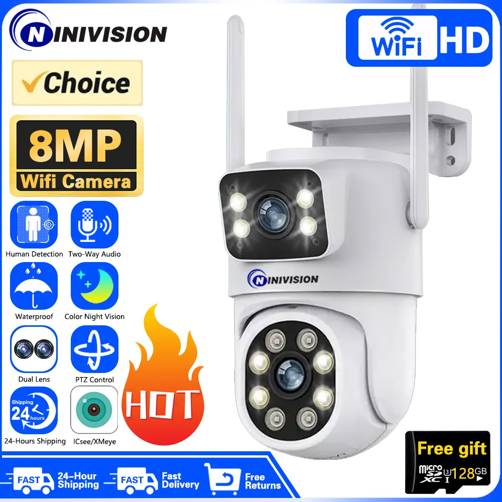 

8MP PTZ WiFi Camera Dual Lens Auto Tracking Ai Human Detection CCTV Video Outdoor Surveillance Camera Security IP Cameras ICSee