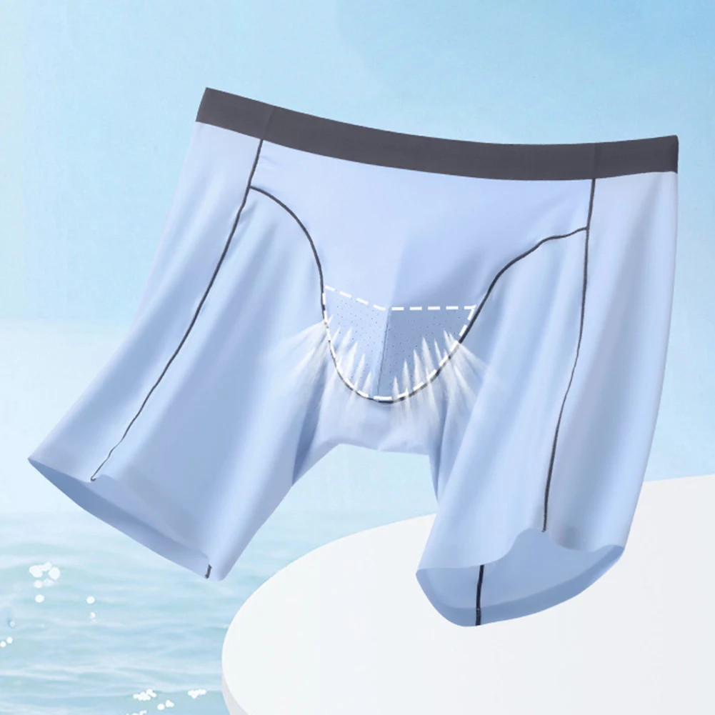 Men Ice Silk Boxer Plus Size Bulge Pouch Trunk Seamless Smooth Underpant Lenthen Sport Underwear Solid Ultra-thin Panties