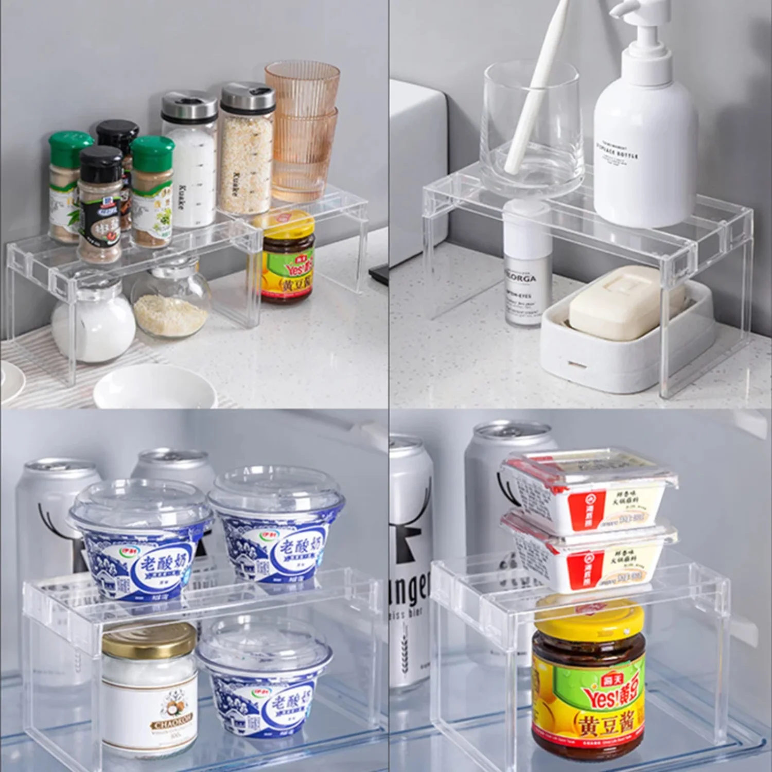 Transparent Refrigerator Organizers Rack Fridge Layered Separator Shelves Desktop Stand Save Space Accessories