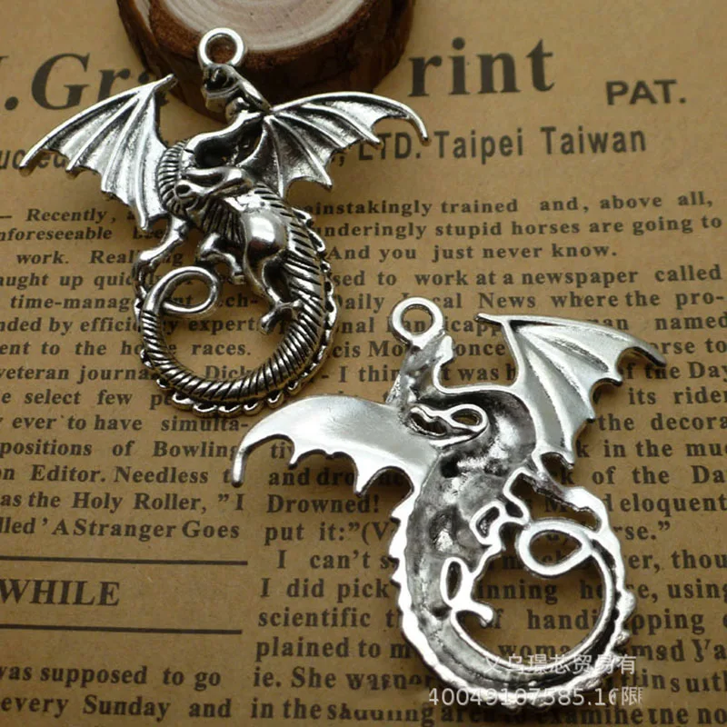 WZNB 5Pcs 43x46mm Ancient Sliver Dragon Charms Animals Pendant for