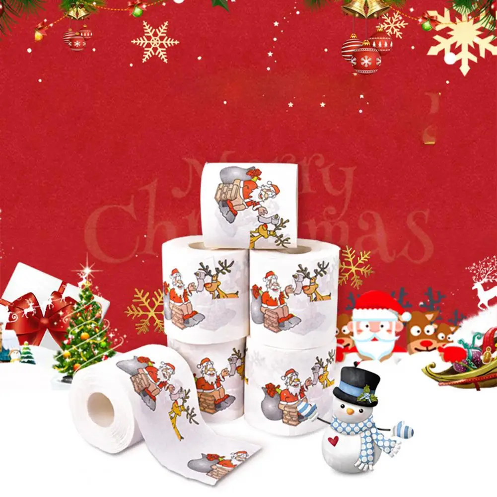 1 Roll Cartoon Pattern Disposable Toilet Paper Festive Soft Touch Decorate Christmas Holiday Printed Roll Paper for Festival toilet paper