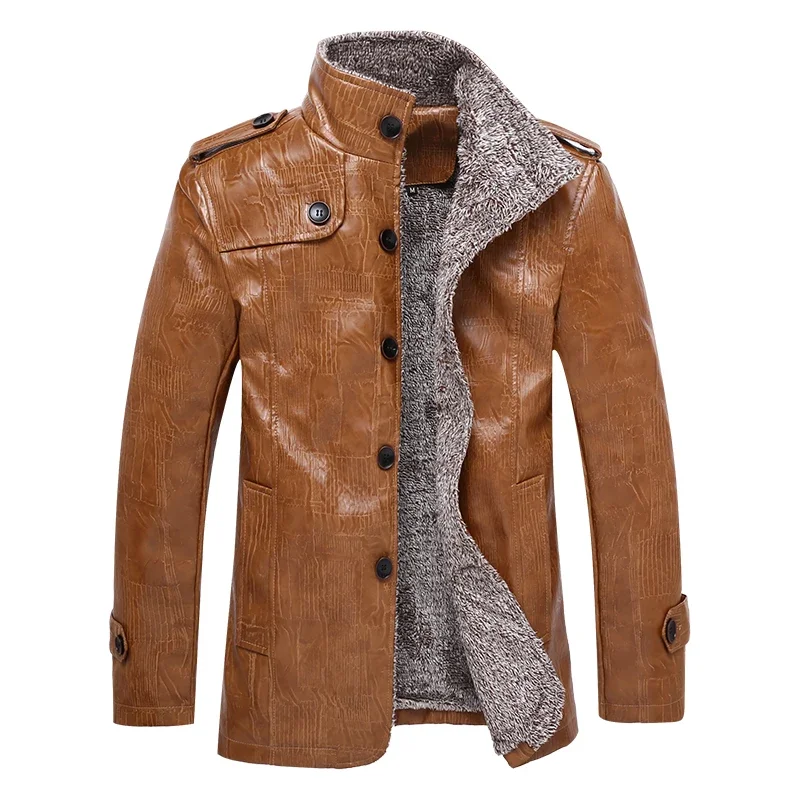 

Winter Fashion New Men's Stand Collar Plus Wool Plus Velvet Thickened Warm Pu Jacket Men's Casual Stand Collar Leather Shirt 8XL