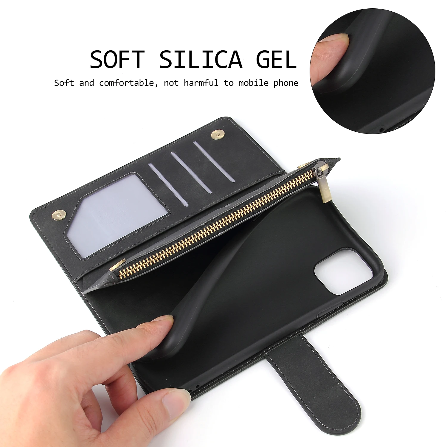 CAESBON For Samsung Galaxy A81 A12 A42 A91 A71 A51A10 A20 A30 A40 A41 A31 A21S Bussiness Phone Case Zipper Wallet Case Leather 4