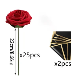 Elegant Red Rose Artificial Bouquet Set - 25 Piece Collection for Stunning Wedding and Party Decor (01 - Red)