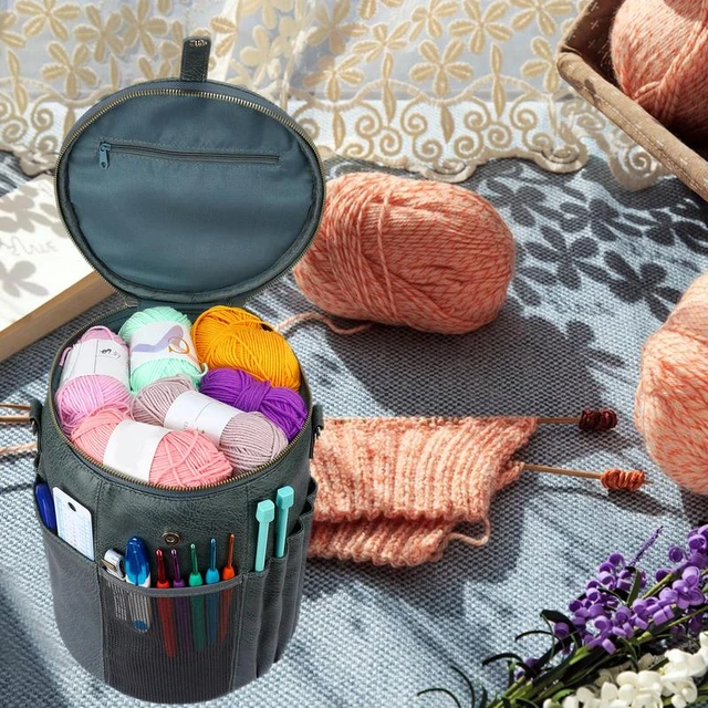 Crochet Organizer Portable Knitting Storage Bag Knitting Needle Storage Box  With 4 Side Pockets Household Handicraft Accessories - AliExpress