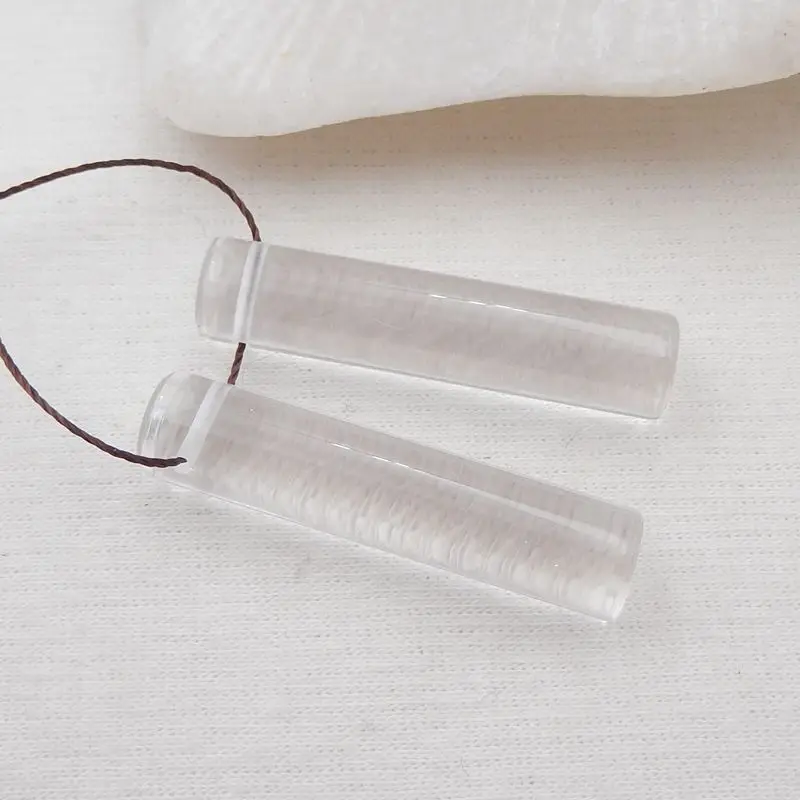 Handmade Jewelry Semiprecious Natural Stone White Quartz Earrings Beads Accessories For Women,36x8mm,9g