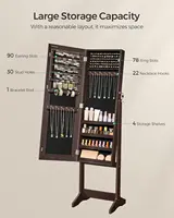 Full-Length Mirror Jewelry Cabinet with Lock, Velvet Lining, and Ample Storage - Brown and Black 3