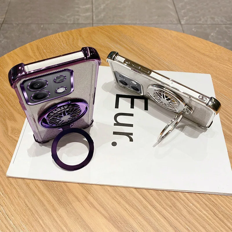 6D Plating Shockproof Gyro Holder Ring Glitter Phone Case