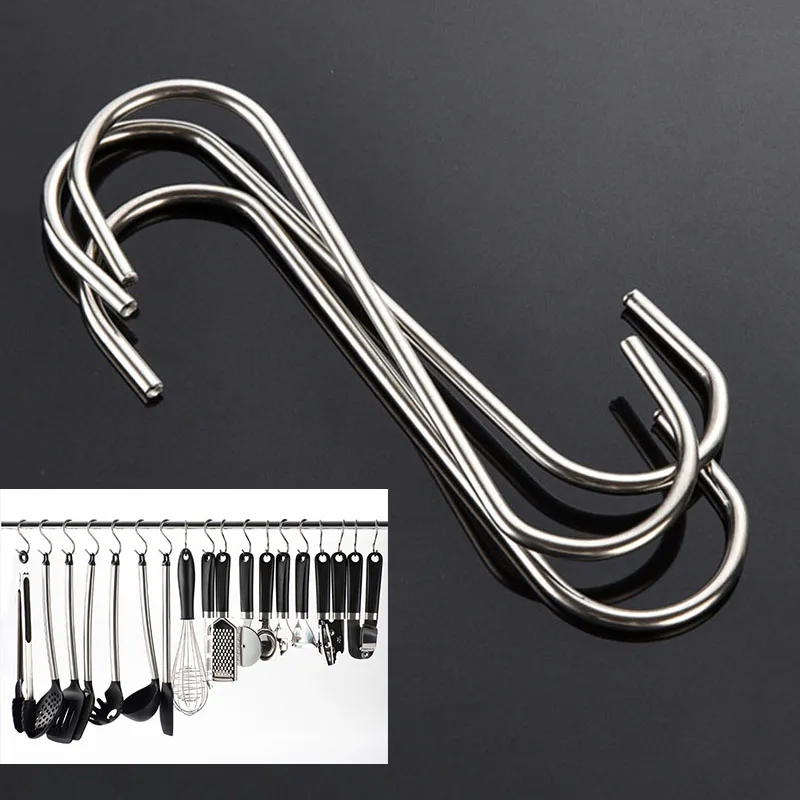 

5pcs Stainless Steel S-Shape Hook Kitchen Bedroom Multi-function Railing S Hanger Hook Clasp Holder Hooks Hanging Storage Tools