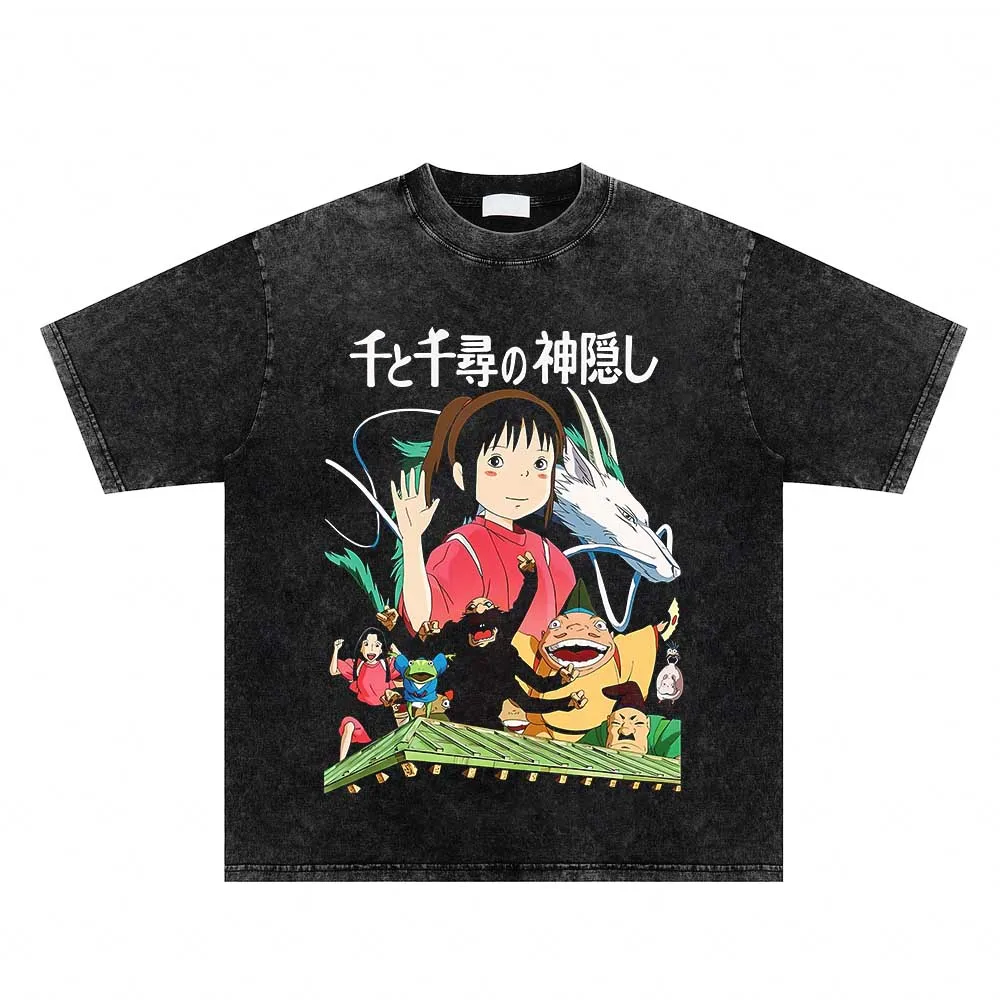 

Women Casual Streetwear T Shirt Miyazaki's Animes Printing T-Shirt Summer Cotton Tee Unisex Men Casual Vintage Washed Tees Tops