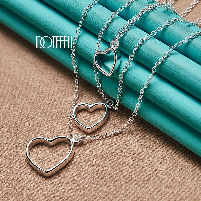DOTEFFIL 925 Sterling Silver Heart Earring Bracelet Necklace Set For Woman Wedding Engagement Party Fashion Charm Jewelry jewelry set,silver jewelry,silver jewelry set,crystal jewelry set