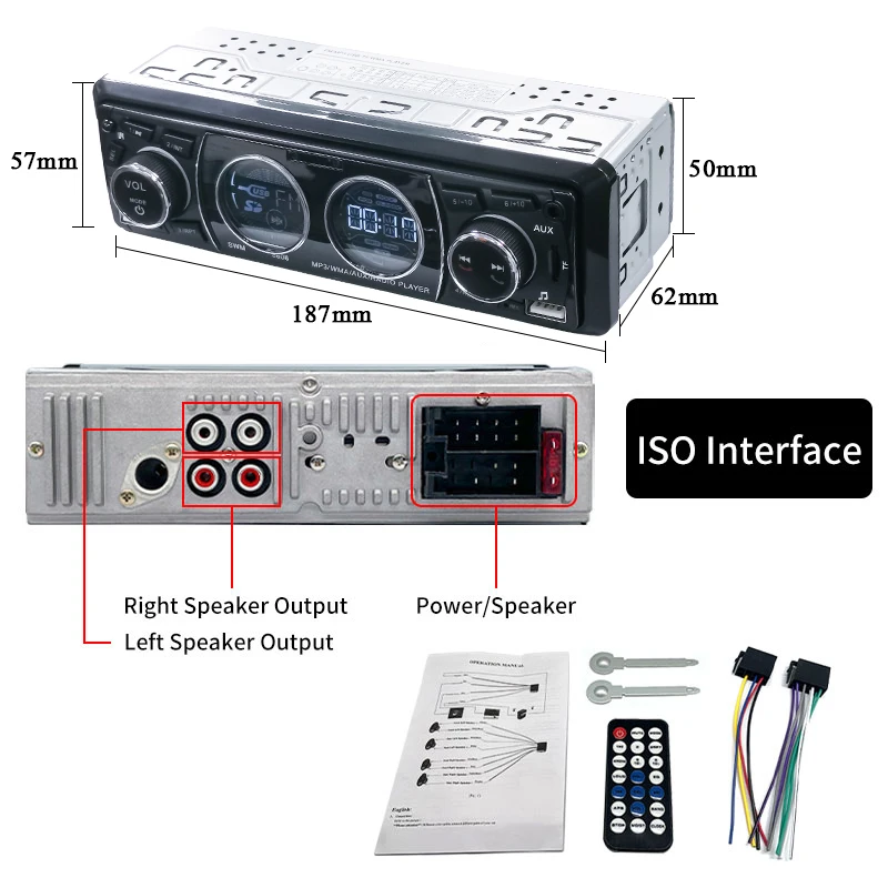 Car Radio 1din Stereo MP3 Player Audio Bluetooth FM Receiver Dual USB Support AU